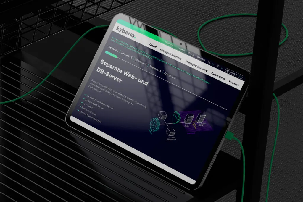 Eine Responsive Webseite auf einem Tablet vor schwarzem Hintergrund